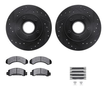 DYNAMIC FRICTION CO 8312-54057, Rotors-Drilled, Slotted-BLK w/ 3000 Series Ceramic Brake Pads incl. Hardware, Zinc Coat 8312-54057